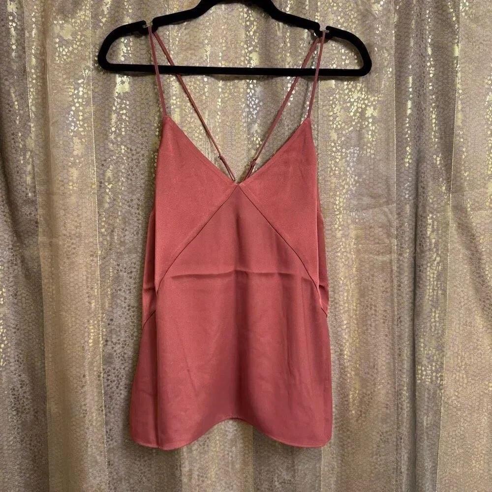 Express Satin Seamed V-Neck Cross-Back Downtown Cami Small NWT Mauve Orange